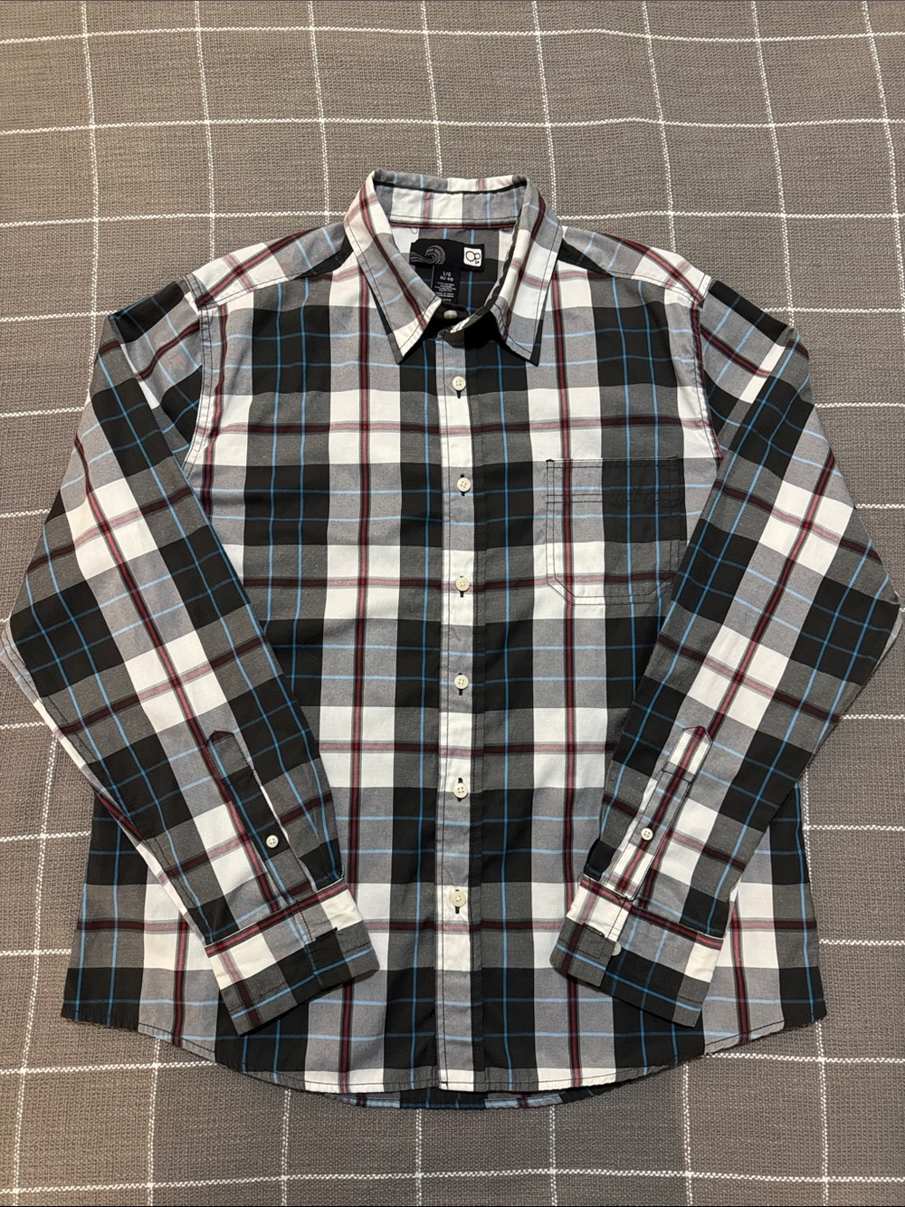 OP Men's Plaid Button-Down Shirt - Black, White & Blue